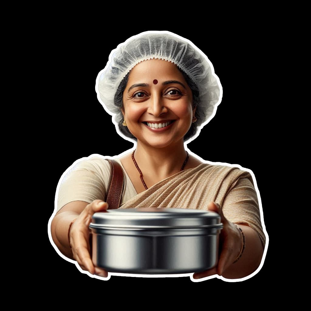 Women handing steel tiffin